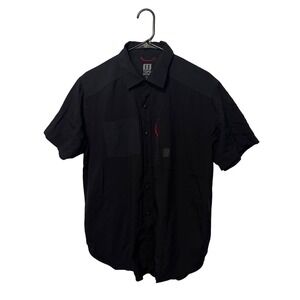 Topo Designs Tech Shirt Mens Large Black Snap Button Short Sleeve Nylon Travel